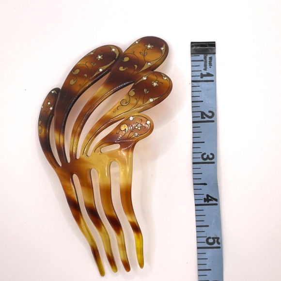 Vintage Tortoiseshell Lucite Decorated Large Hair Comb - Picture 4 of 12